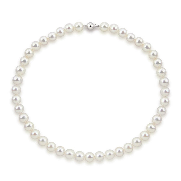 14k White Gold 9.5-10.5 mm Freshwater Cultured Pearl High Luster Necklace 20", AAA Quality.