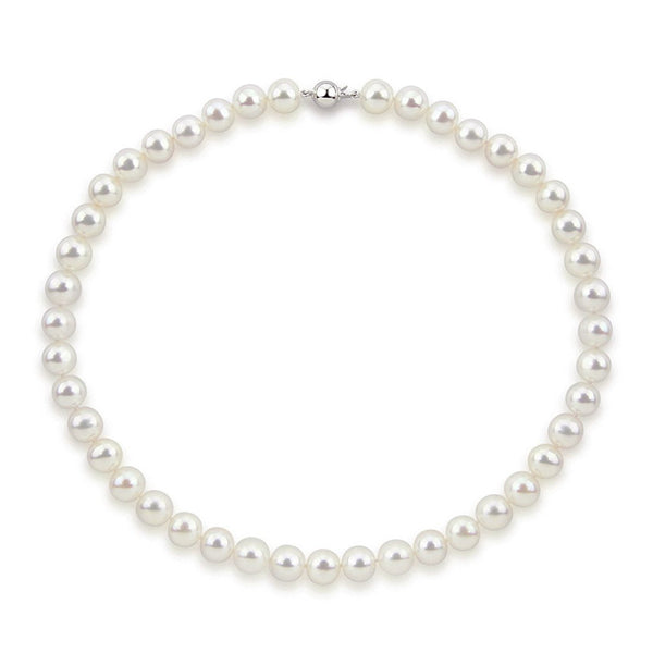 14k White Gold 9.5-10.5 mm Freshwater Cultured Pearl High Luster Necklace 20", AAA Quality.