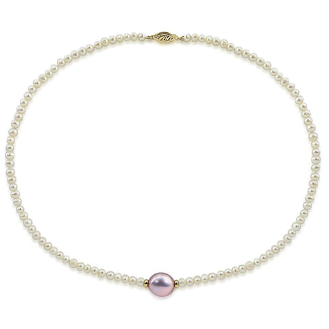 14k Yellow Gold 12-13 mm, 4.0-5.0 mm Baroque Lavender and White Freshwater Cultured Pearl Necklace, 16"