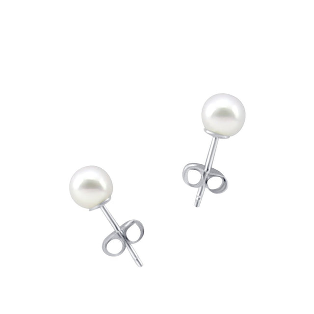 14K White Gold 5–5.5mm White Freshwater Cultured Pearl Stud Earrings