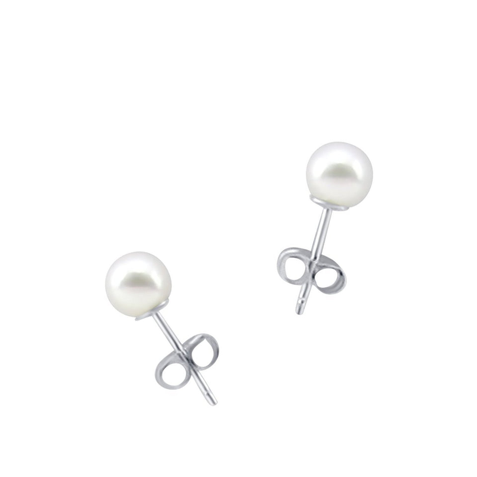 14K White Gold 5.5–6mm Freshwater Pearl Stud Earrings, AAA