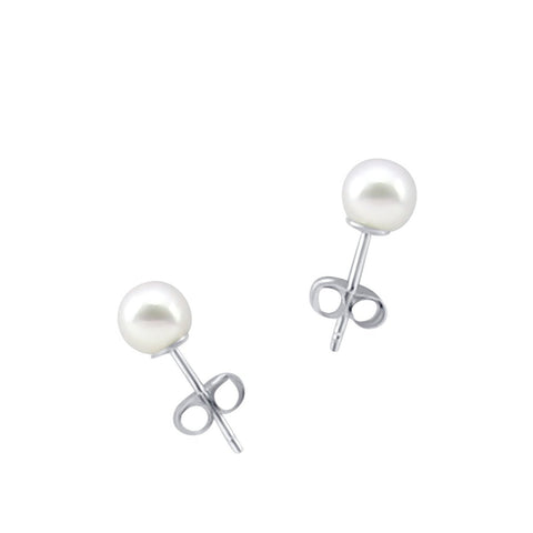 14K White Gold Baby size 5.5-6.0mm White Freshwater Cultured Pearl Stud Earrings AAA Quality