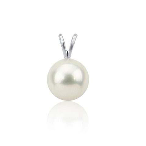 14k White Gold 7.5-8.0mm High Luster White Round Freshwater Cultured Pearl Pendant only, AAA Quality