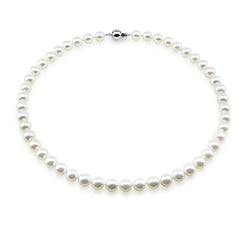 14k White Gold 8.5-9.0mm White Akoya Cultured Pearl High Luster Necklace 18", AAA Quality.