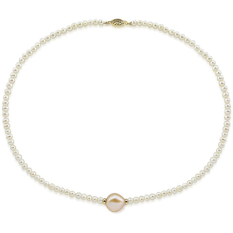 14k Yellow Gold 12-13 mm and 4.0-5.0 mm Baroque Pink and White Freshwater Cultured Pearl Necklace, 20"