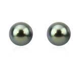 14K White Gold 9.0-10.0mm Elegant Dark Grey Tahitian Cultured Pearl Stud Earrings - AAA Quality