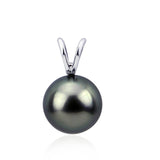 14K White Gold 13.0-14.0 mm AAA Quality Elegant Dark Grey Tahitian Cultured Pearl Pendant, Pendant Only