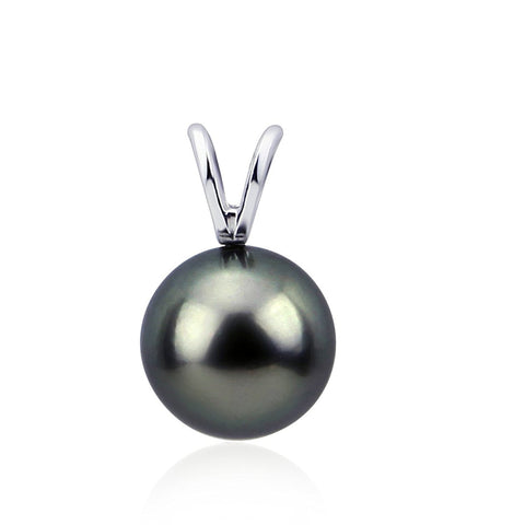 14K White Gold 8.0-9.0mm AAA Quality Elegant Dark Grey Tahitian Cultured Pearl Pendant, Pendant Only