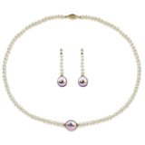 14k Yellow Gold 12-13mm Lavender, 4-5mm White Baroque Freshwater Cultured Pearl Necklace 20", earring set