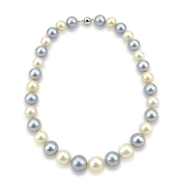 14K White Gold 11–14mm Grey and White Freshwater Cultured Pearl Necklace, 18"