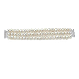 3-Row White Handpicked 8.5-9.5 mm Lustrous White Circlé Baroque Freshwater Cultured Pearl Bracelet 7.5"