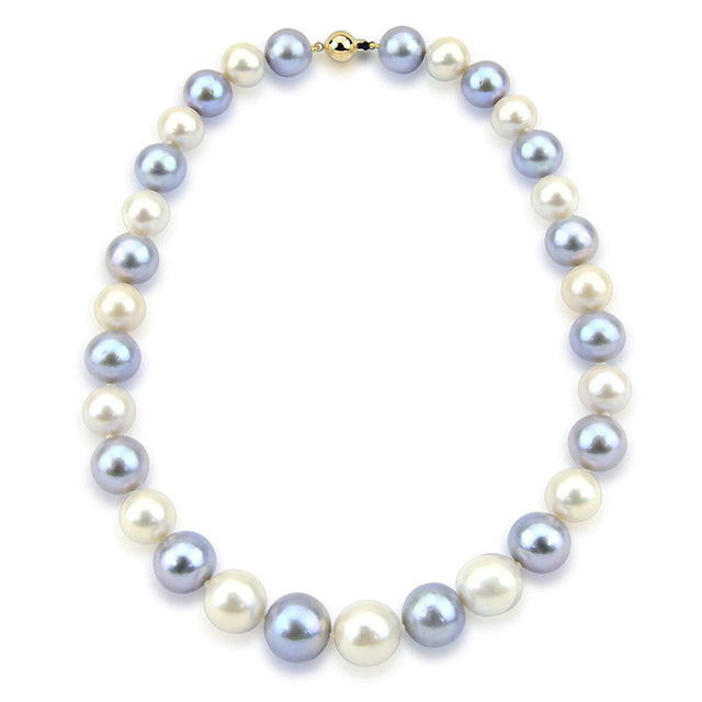 14K White Gold 11–14mm Grey and White Freshwater Cultured Pearl Necklace, 20"