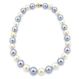 14K Yellow Gold 11-14mm Grey and White Freshwater Cultured Pearl Necklace 18 Inches
