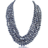 16-22 inch-7-8mm, 5 Row Baroque Freshwater Cultured Pearl Necklace Mother of Pearl metal clasp (Grey)