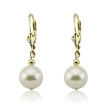 14K Yellow Gold 8.5-9.0mm Akoya Cultured Pearl Lever Back Earrings 01