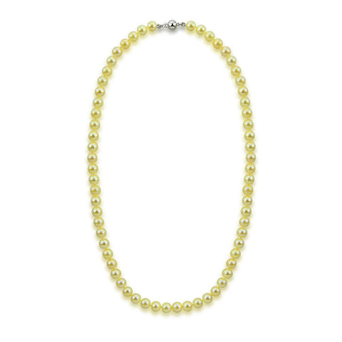 14k White Gold 7.0-7.5mm Golden Akoya Cultured Pearl High Luster Necklace 18", AAA Quality.