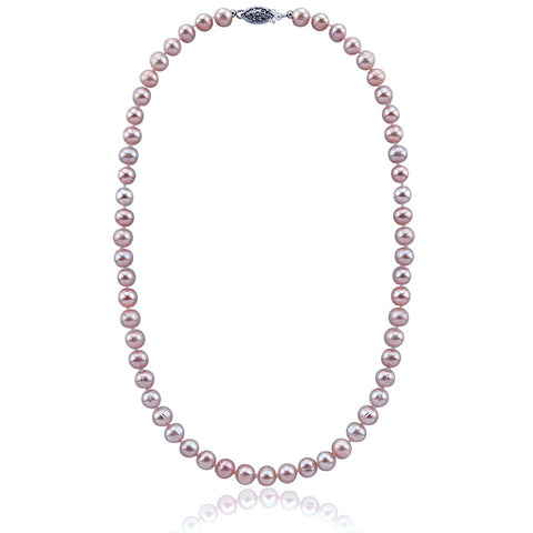 Lavender Freshwater Cultured Pearl Necklace A Quality (6.5-7.0mm), 20 inch With base metal Clasp