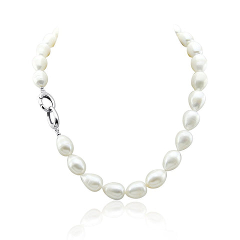 11-13mm White Rice Freshwater Cultured Pearl Necklace, 18 Inch Princess Length