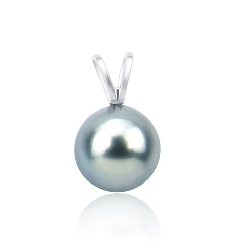 14K White Gold 9.0-9.5mm AAA Quality Grey Tahitian Cultured Pearl Pendant, Pendant Only