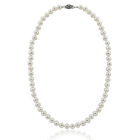 Pearlpro White 6.5-7.0mm A Freshwater Cultured Pearl Necklace 17 Inches