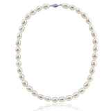 14K White Gold 8.0-9.0 mm Ultra Luster White Oval Freshwater Cultured Pearl necklace 18"