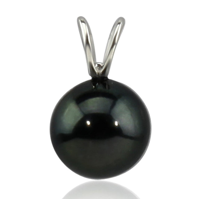 14K White Gold 7–7.5mm Dyed Black Akoya Pearl Pendant, AA