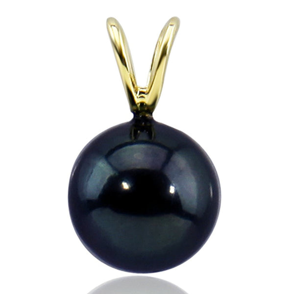 14k Yellow Gold AAA Quality High Luster Black Akoya Cultured Pearl Pendant (7.0-7.5mm), Pendant Only