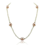 14k Yellow Gold 11-13mm Pink, 4-5mm White Baroque Freshwater Cultured Pearl Necklace 16" and earring sets