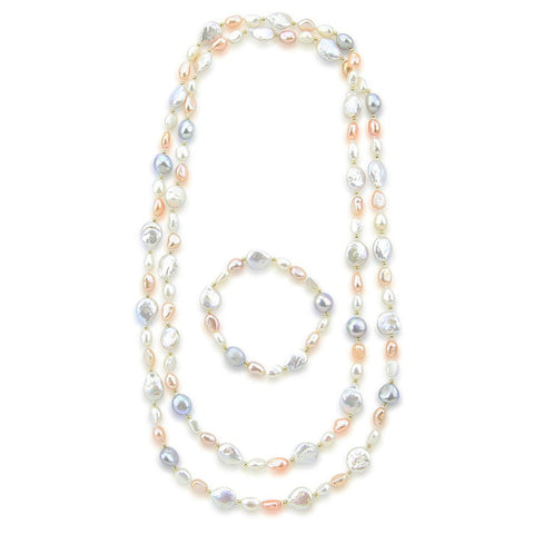 Multi Color Baroque Freshwater Cultured Pearl Endless Necklace (6-13 mm) 50" and Bracelet 7.5" Sets