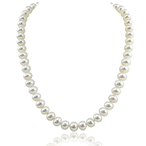 14K White Gold 8.5-9.5 mm Ultra Luster White Freshwater Cultured Pearl necklace 20 Inches (20, white-gold)