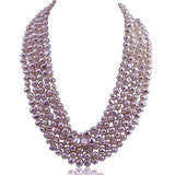 16-22 inch-7-8mm, 5 Row Baroque Freshwater Cultured Pearl Necklace Mother of Pearl metal clasp (Lavender)