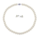 14K White Gold 7.5-8.0mm High Luster White Freshwater Cultured Pearl Necklace, Earrings Set, 18" Length