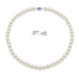 14K White Gold 7.5-8.0mm High Luster White Freshwater Cultured Pearl Necklace, Earrings Set, 20" Length