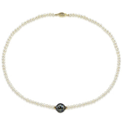 14k Yellow Gold 11-12mm Tahitian Cultured Pearl and 4-5mm White Freshwater Cultured Pearl Necklace,18"