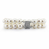 14K White Gold 8.0-9.0mm 2 Row White Freshwater Cultured Pearl Bracelet 7.5" Length - AAA Quality
