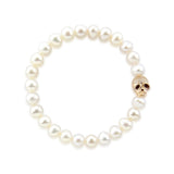 7.0-8.0mm High Luster White Freshwater Cultured Pearl Bracelet 7.5" with Skull bead 01