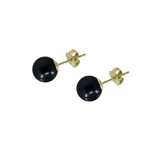 14k Yellow Gold Handpicked AAA Quality Black Akoya Cultured Pearl Earrings (7.5-8.0mm)