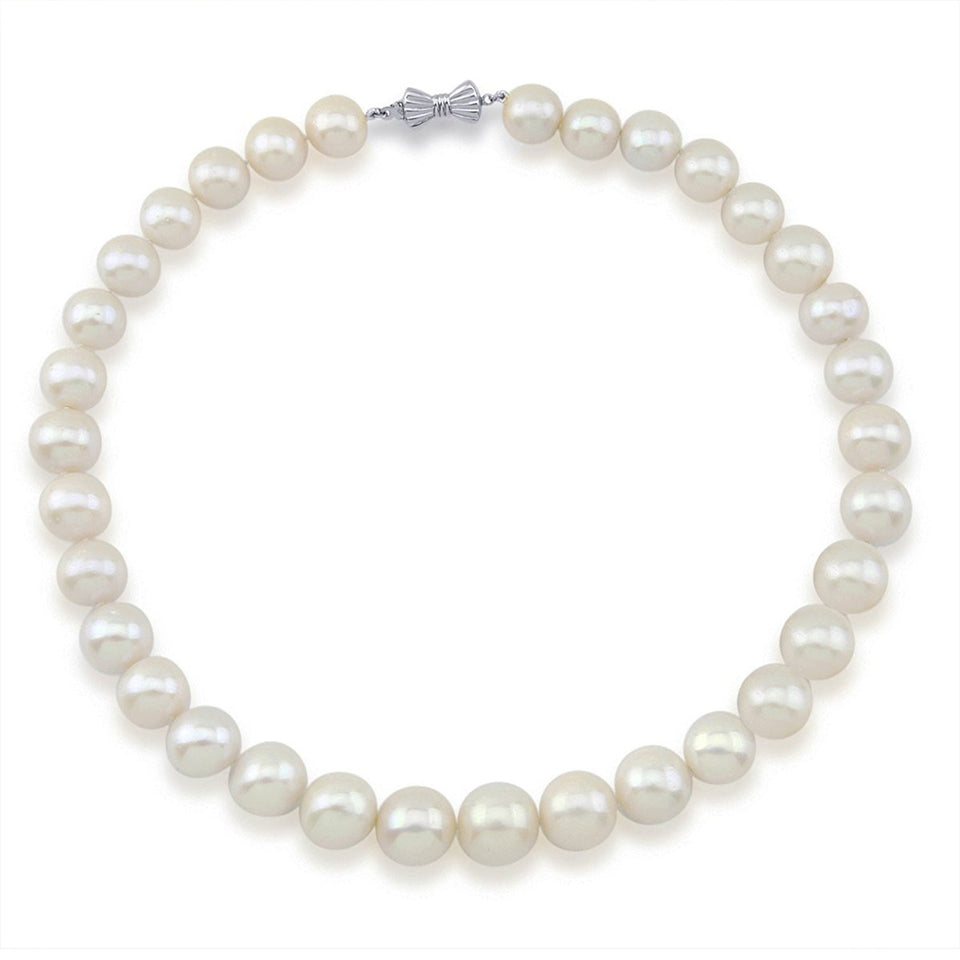 14K White Gold 11–15mm White Freshwater Cultured Pearl Necklace, 17.5", Queen Style