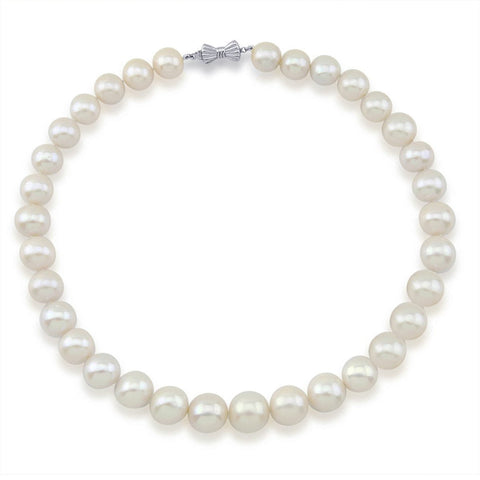 14K White Gold 11-15mm White Freshwater Cultured Pearl Necklace 17 Inches Queen Style