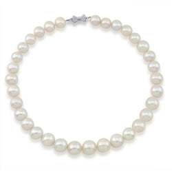 14K White Gold 11-15mm White Freshwater Cultured Pearl Necklace 17.5 Inches Queen Style