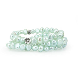 Genuine Freshwater Cultured Pearl 7-8mm Stretch Bracelets with base-metal-beads (Set of 3) 7.5" (light blue)