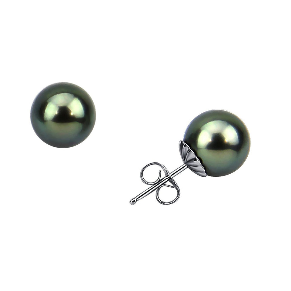14K White Gold 9–10mm Tahitian Cultured Pearl Stud Earrings