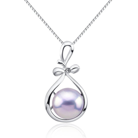 Fascinating Color 12-13mm Light Lavender Freshwater Cultured Pearl Pendant, Sterling Silver Ribbon Style