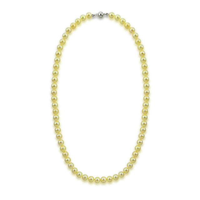 14K White Gold 7–7.5mm Golden Akoya Cultured Pearl Necklace, 20"