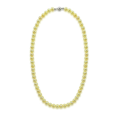 14k White Gold 6.0-6.5mm Golden Akoya Cultured Pearl High Luster Necklace 18", AAA Quality.