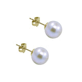 14k Yellow Gold 8.5-9.0mm Round White Cultured Freshwater Pearl Handpicked High Luster Stud Earring