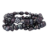 Genuine Freshwater Cultured Pearl 7-8mm Stretch Bracelets with base-metal-beads (Set of 3) 7.5" (Dark-Chocolate-Brown)