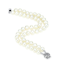 2 Rows 6.5-7.5mm White Freshwater Cultured Pearl High Luster Bracelet 7.5" Length