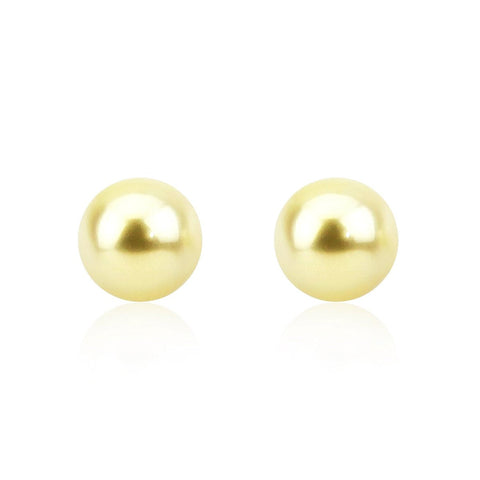 14K Yellow Gold 9-10mm Light Golden South Sea Cultured Pearl Stud Earrings - AAA Quality