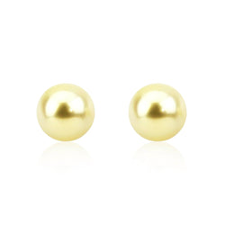 14K Yellow Gold 9-10 mm Light Golden South Sea Cultured Pearl Stud Earrings - AAA Quality